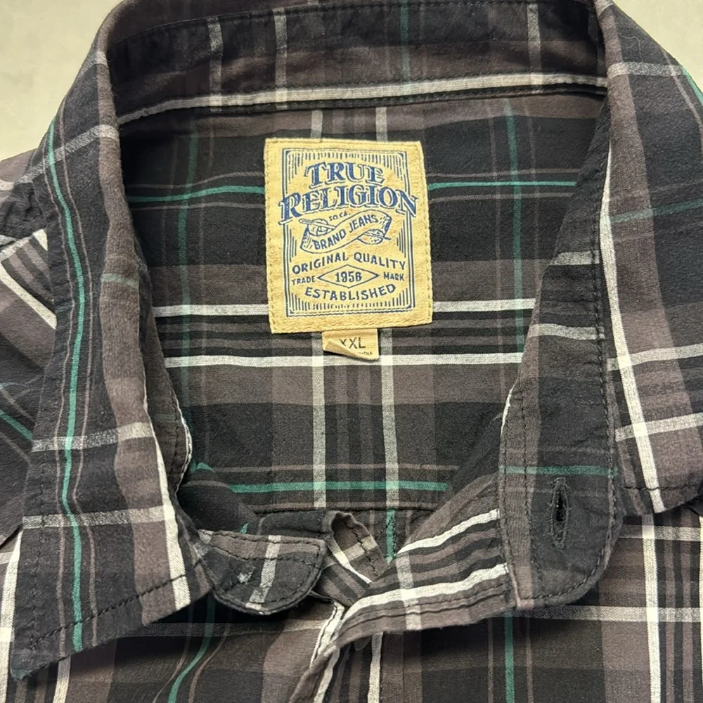 True Religion Men’s Black Plaid Shirt Size XXL
